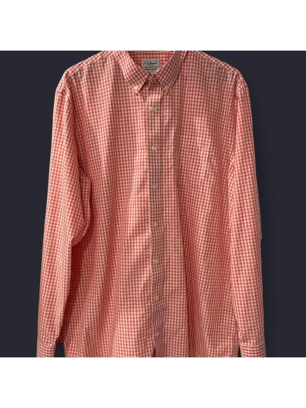 L.L.Bean Gingham Button Down Shirt Men's XL Tall Coral Cotton
